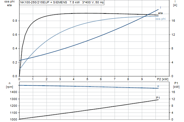 Grundfos NK 100-250/215 EUP A1F2AE-SBQQE motorcurve