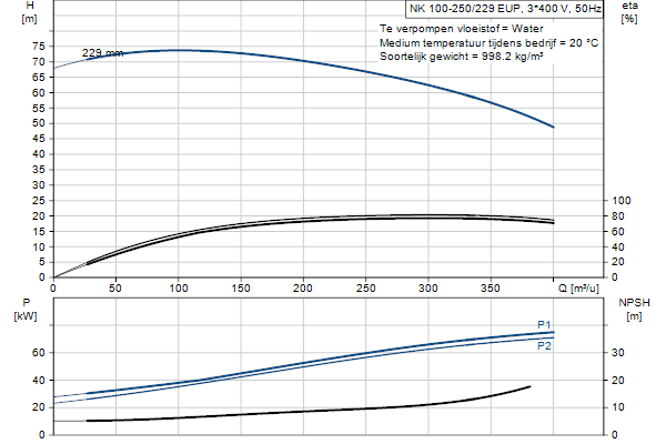 Grundfos NK 100-250/229 EUP A2F2AE-SBQQE pompcurve