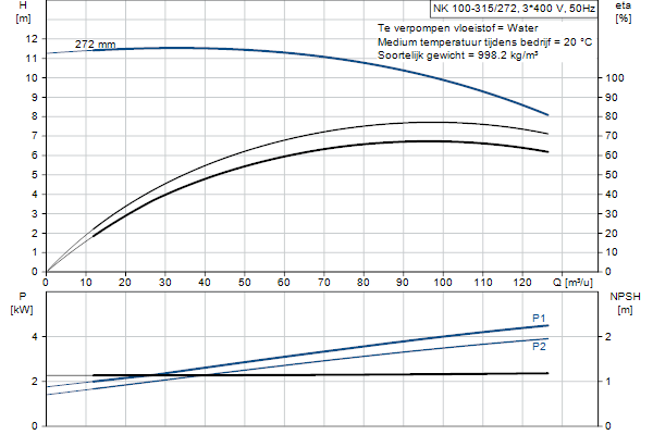 Grundfos NK 100-315/272 A1F2AE-SBQQE pompcurve