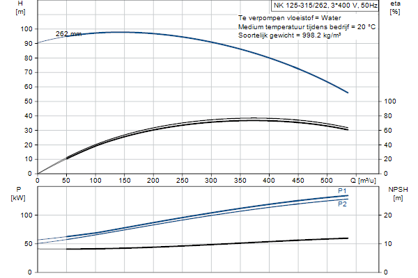 Grundfos NK 125-315/262 A2F2AE-SBQQE pompcurve