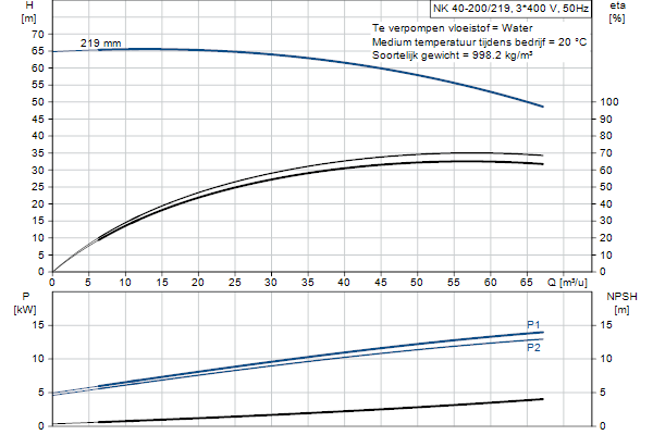 Grundfos NK 40-200/219 A2F2AE-SBQQE pompcurve