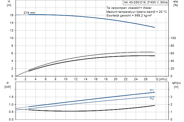 Grundfos NK 40-250/219 A2F2AE-SBQQE pompcurve