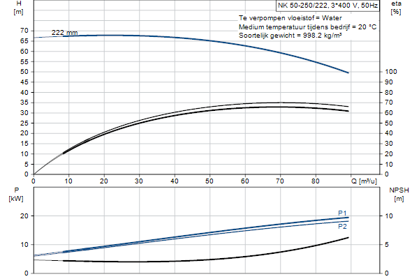 Grundfos NK 50-250/222 A2F2AE-SBQQE pompcurve