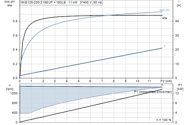Grundfos NKE 125-200/219 EUP A2F2AE-SBQQE motorcurve