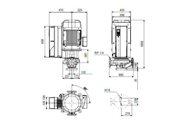 Grundfos TPE 100-480/2 SC-A-F-A-BQQE-RX1 maatschets