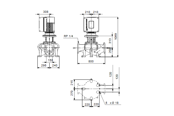 Grundfos TPE 150-155/4 A-F-A-BQQE-NX3 maatschets