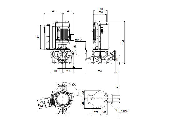 Grundfos TPE 150-280/4 NC-A-F-A-BQQE-QX3 maatschets
