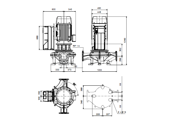 Grundfos TPE 150-450/4 SC-A-F-A-BQQE-TX3 maatschets
