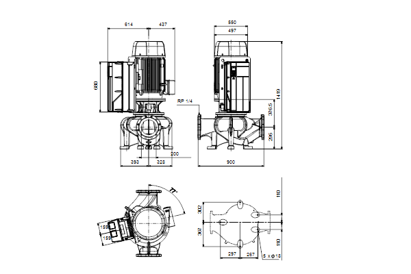 Grundfos TPE 200-320/4 SC-A-F-A-BQQE-UX3 maatschets