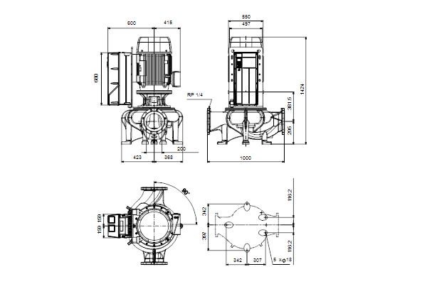 Grundfos TPE 200-400/4 NC-A-F-A-BQQE-UX3 maatschets