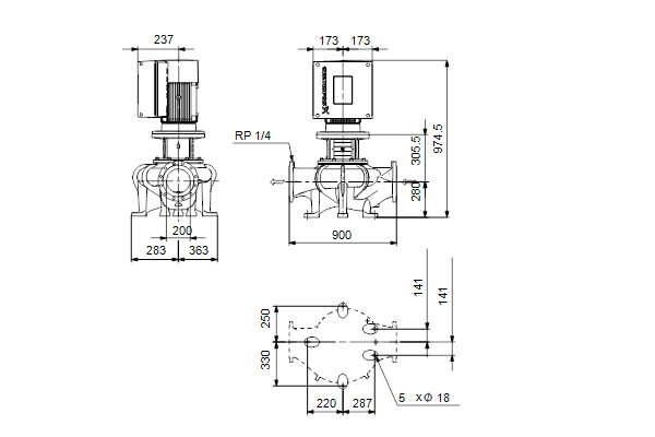 Grundfos TPE 200-70/4 A-F-A-BQQE-LDA maatschets
