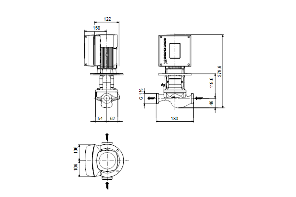 Grundfos TPE 25-50/2 AOA-BQQE-AAB dimensional drawing