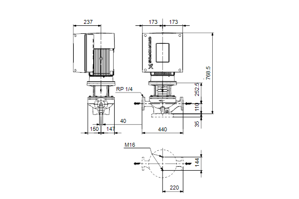 Grundfos TPE 40-630/2 SAFA-BQQE-NDB dimensional drawing