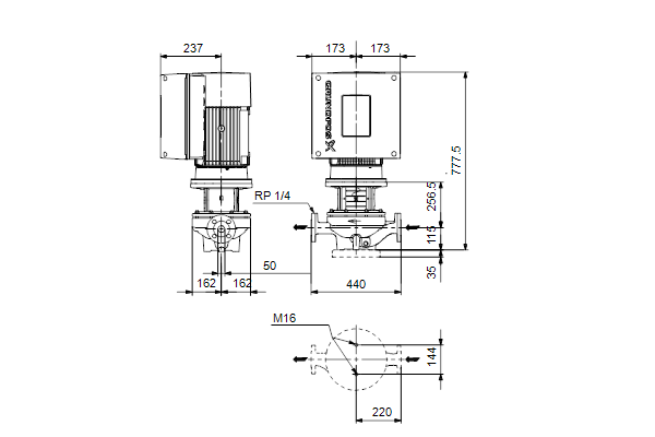 Grundfos TPE 50-540/2 A-F-A-BQQE-NDB maatschets