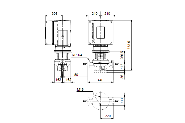 Grundfos TPE 50-630/2 A-F-A-BQQE-OX1 maatschets
