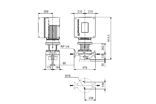 Grundfos TPE 65-660/2 A-F-A-BQQE-PX1 maatschets