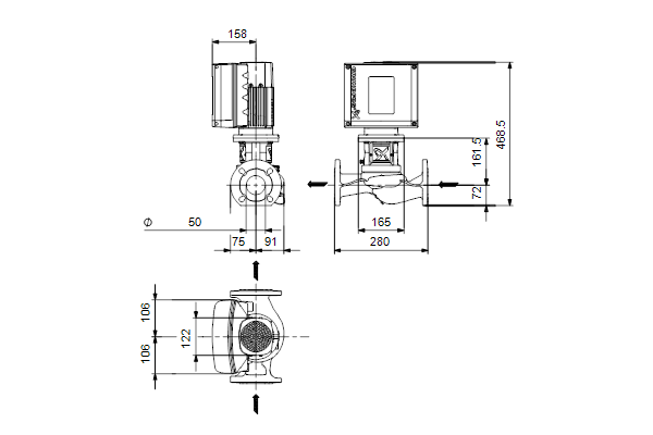 Grundfos TPE2 50-240 N-A-F-A-BQQE-IDC maatschets