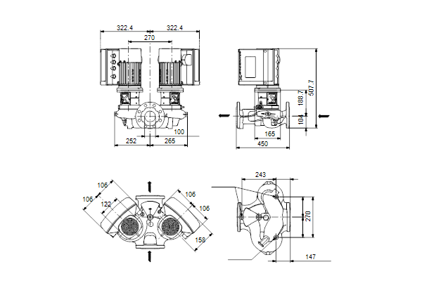 Grundfos TPE2 D 100-40 N-A-F-A-BQQE-CAA maatschets