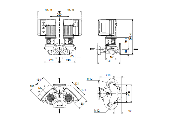 Grundfos TPE2 D 65-150 N-A-F-A-BQQE-GDB maatschets