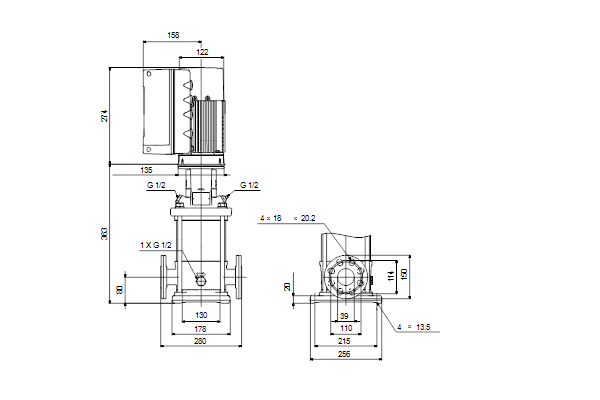 Grundfos CRE 10-2 N-FJ-A-E-HQQE maatschets