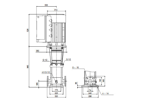 Grundfos CRE 32-6 N-F-A-E-HQQE maatschets