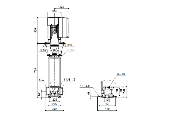 Grundfos CRE 95-2-2 N-F-A-E-HQQE maatschets